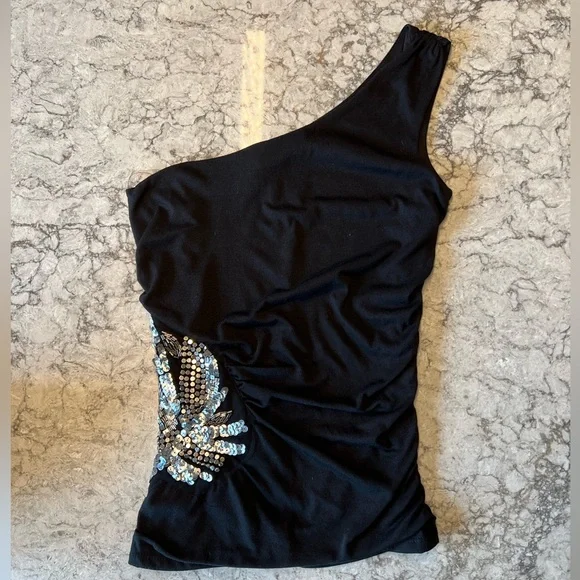 Mandee Black with Silver Side Sequins Top - Size Medium - Picture 1 of 9